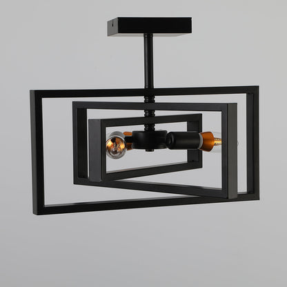 3-Lights Geometrical Wood Element Semi-Flush Mount Lighting
