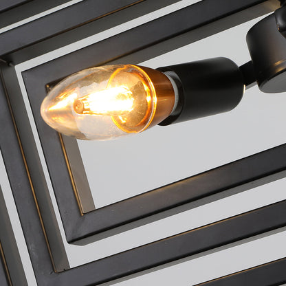 3-Lights Geometrical Wood Element Semi-Flush Mount Lighting