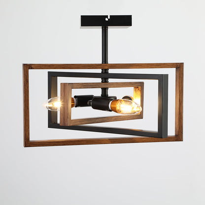 3-Lights Geometrical Wood Element Semi-Flush Mount Lighting