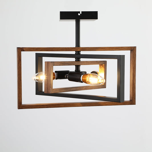 3-Lights Geometrical Wood Element Semi-Flush Mount Lighting