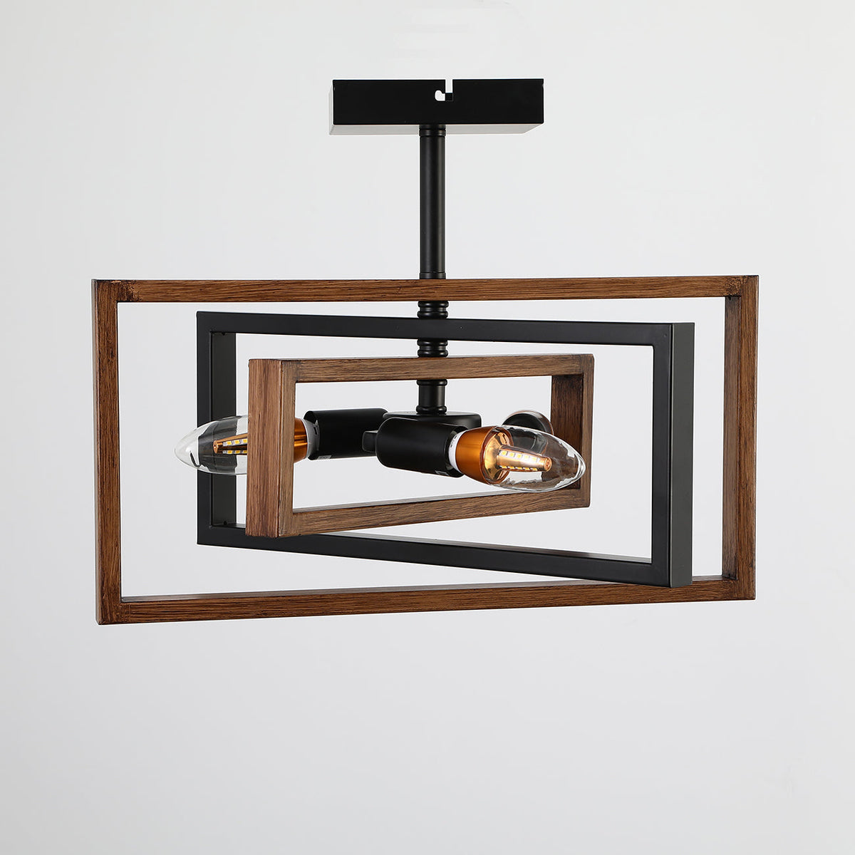 3-Lights Geometrical Wood Element Semi-Flush Mount Lighting