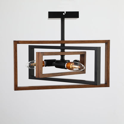 3-Lights Geometrical Wood Element Semi-Flush Mount Lighting