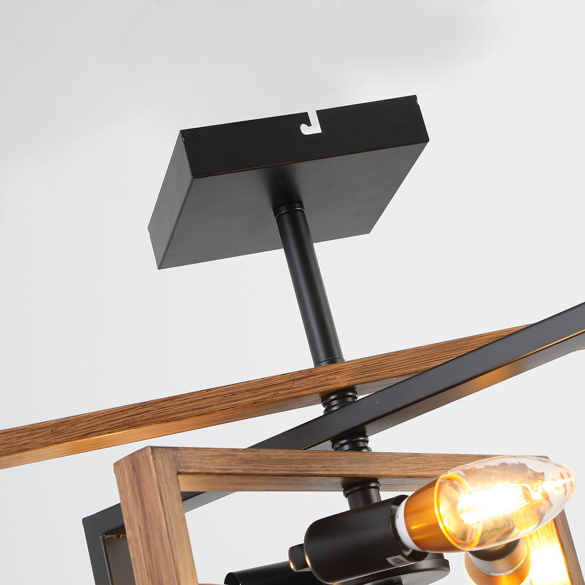 3-Lights Geometrical Wood Element Semi-Flush Mount Lighting