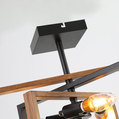 3-Lights Geometrical Wood Element Semi-Flush Mount Lighting