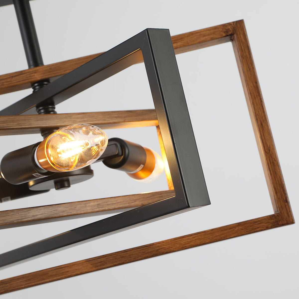 3-Lights Geometrical Wood Element Semi-Flush Mount Lighting