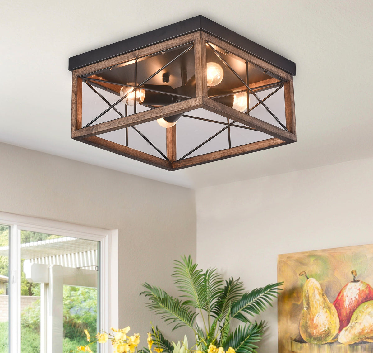 4-Lights Square Wavy Linear Design Flush Mount Lighting