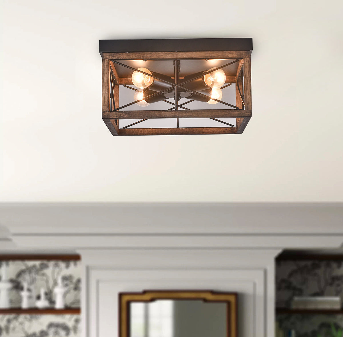 4-Lights Square Wavy Linear Design Flush Mount Lighting