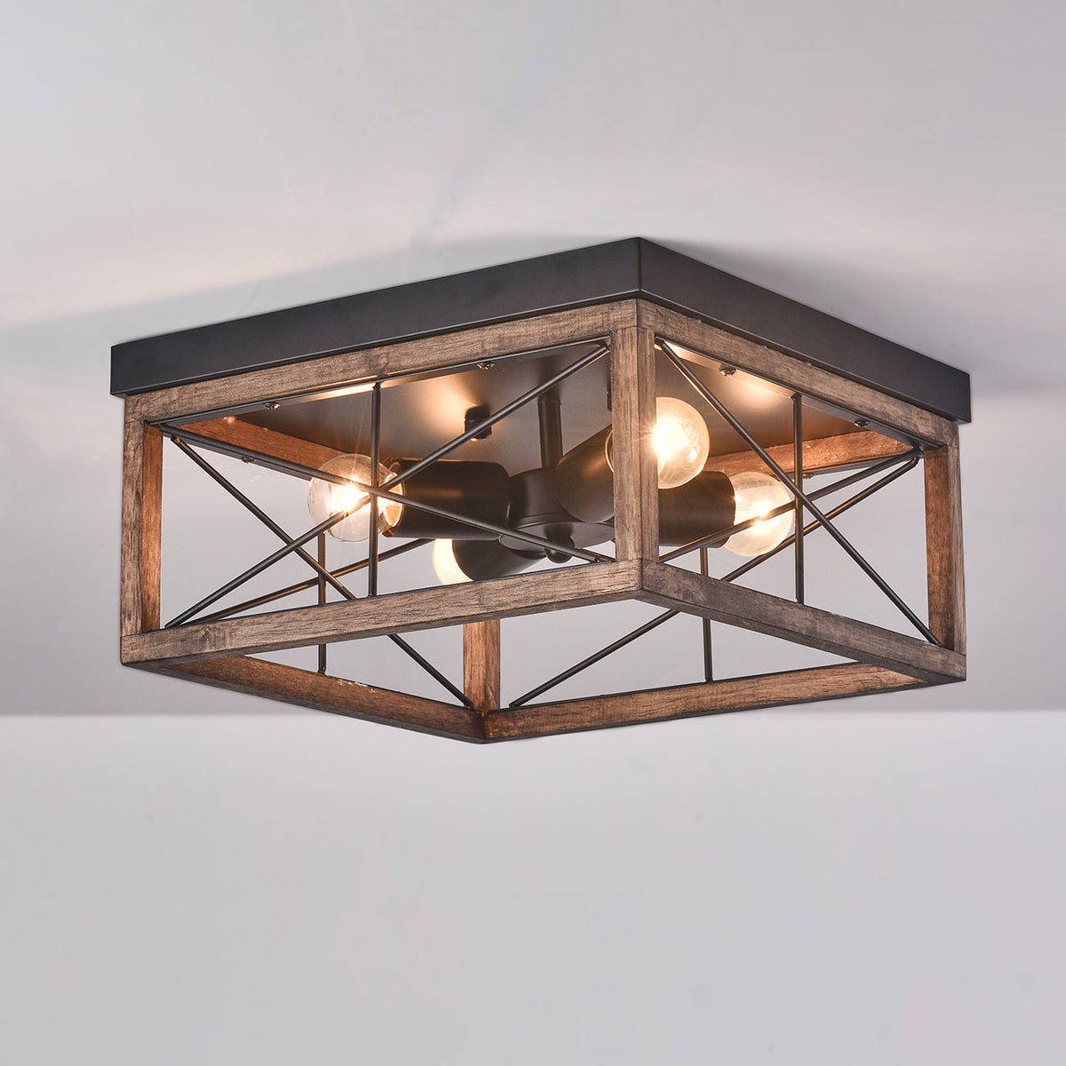 4-Lights Square Wavy Linear Design Flush Mount Lighting
