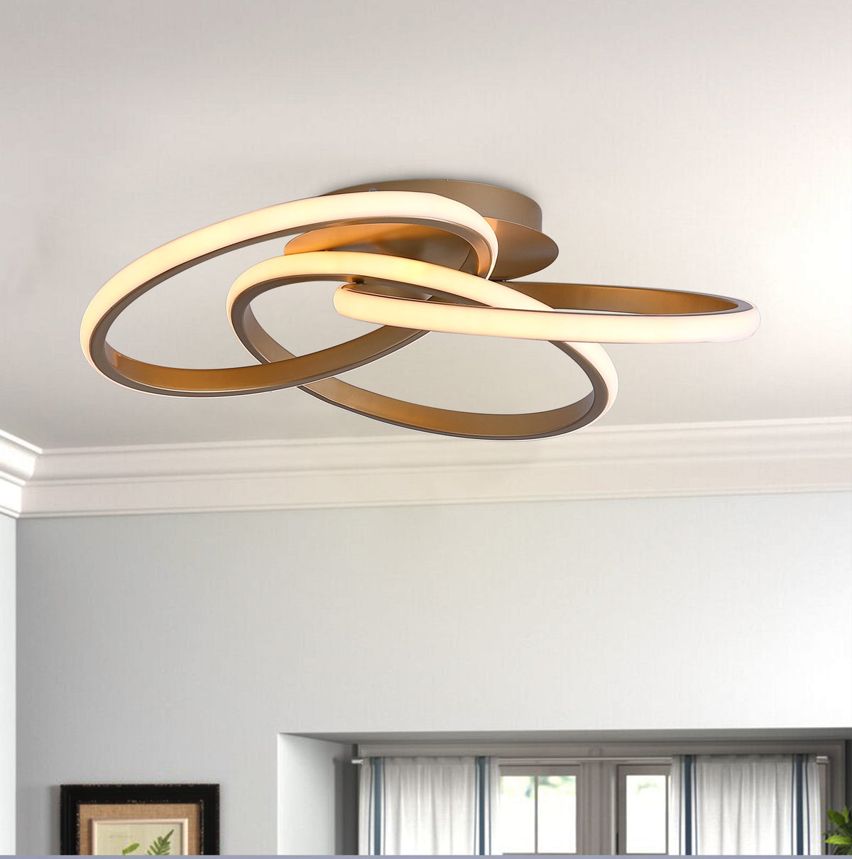 1-Light Twisted Wavy Linear LED Semi-Flush Mount Lighting