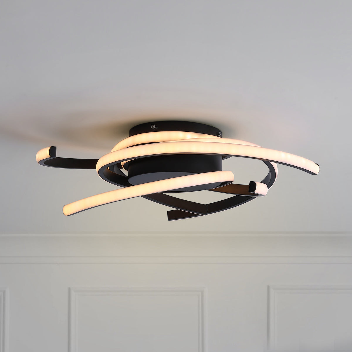 1-Light Wavy Linear LED Semi-Flush Mount Lighting