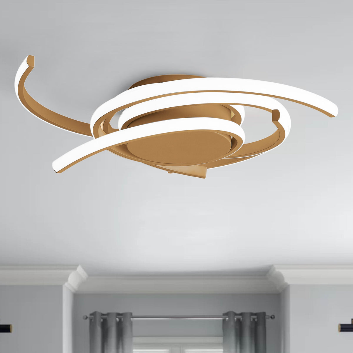 1-Light Wavy Linear LED Semi-Flush Mount Lighting