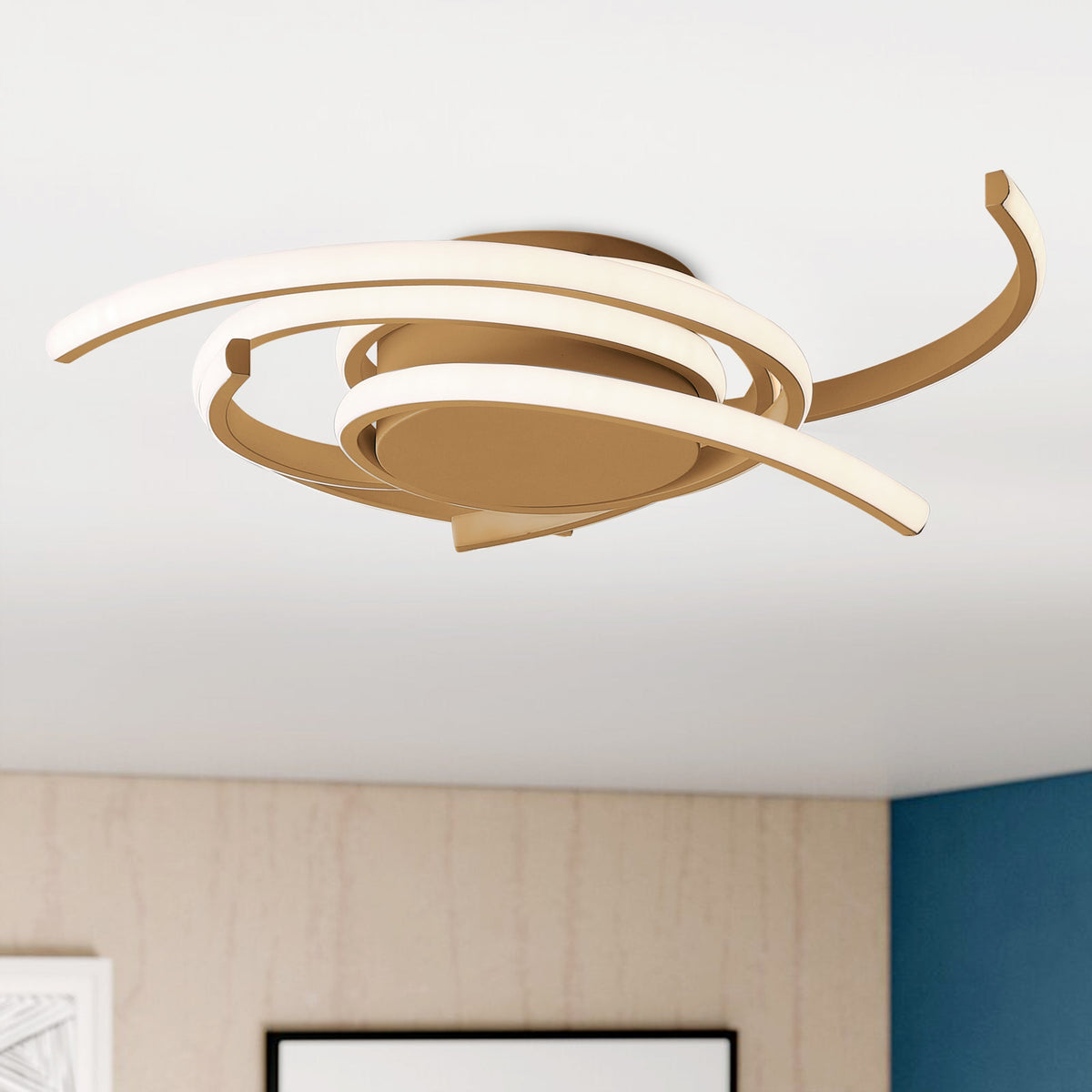 1-Light Wavy Linear LED Semi-Flush Mount Lighting