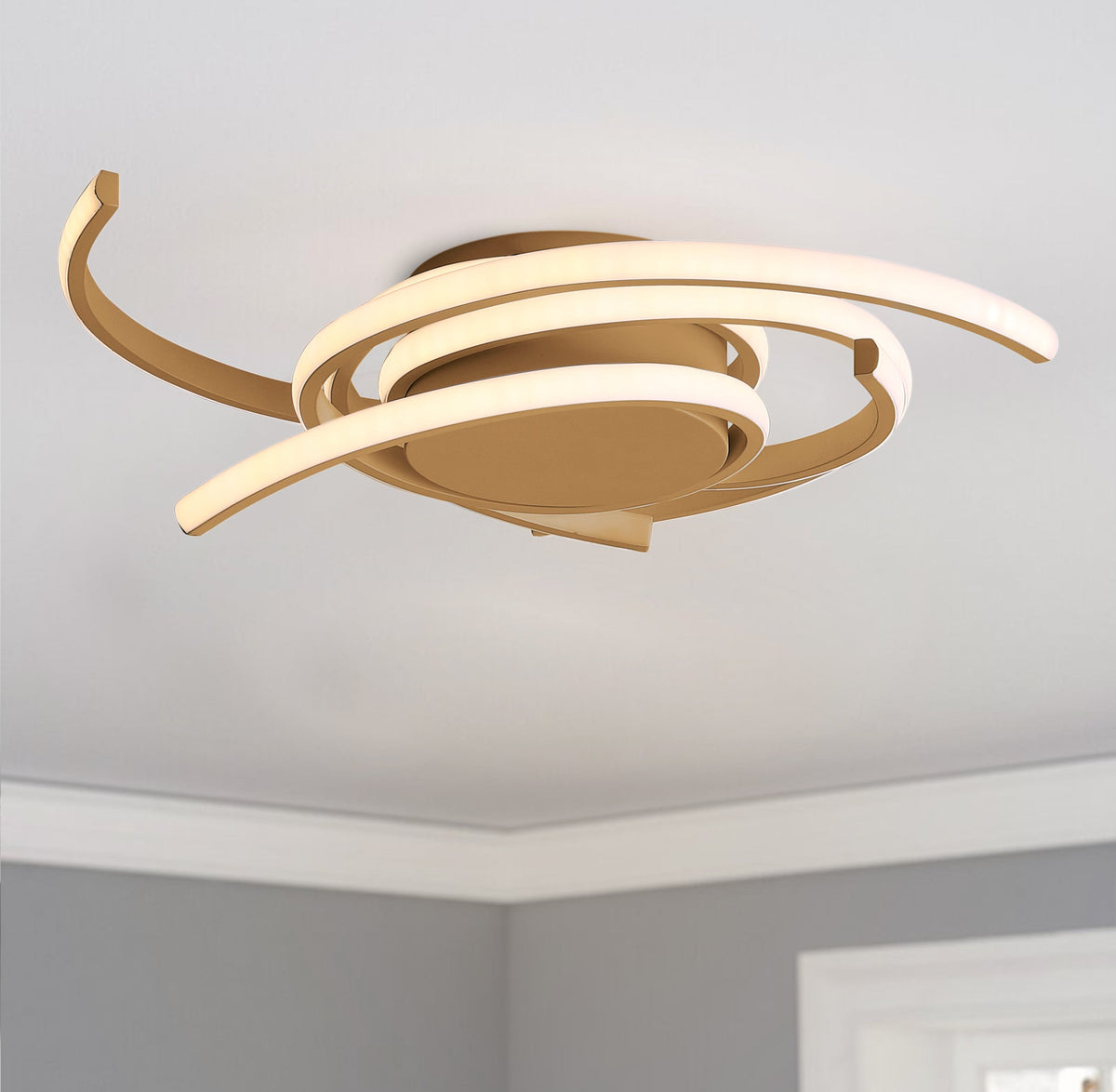 1-Light Wavy Linear LED Semi-Flush Mount Lighting