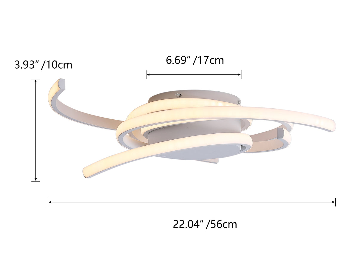1-Light Wavy Linear LED Semi-Flush Mount Lighting