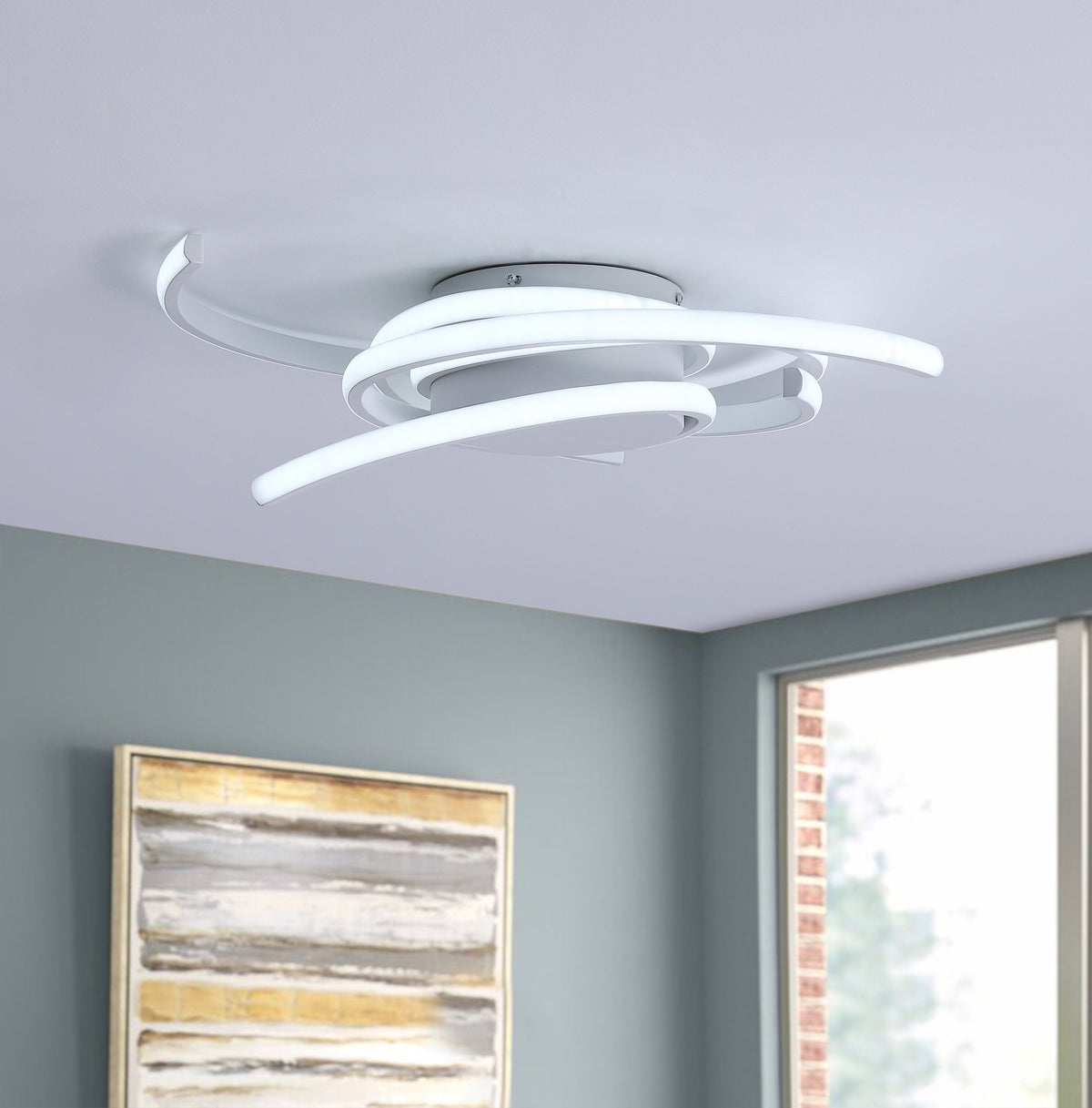 1-Light Wavy Linear LED Semi-Flush Mount Lighting