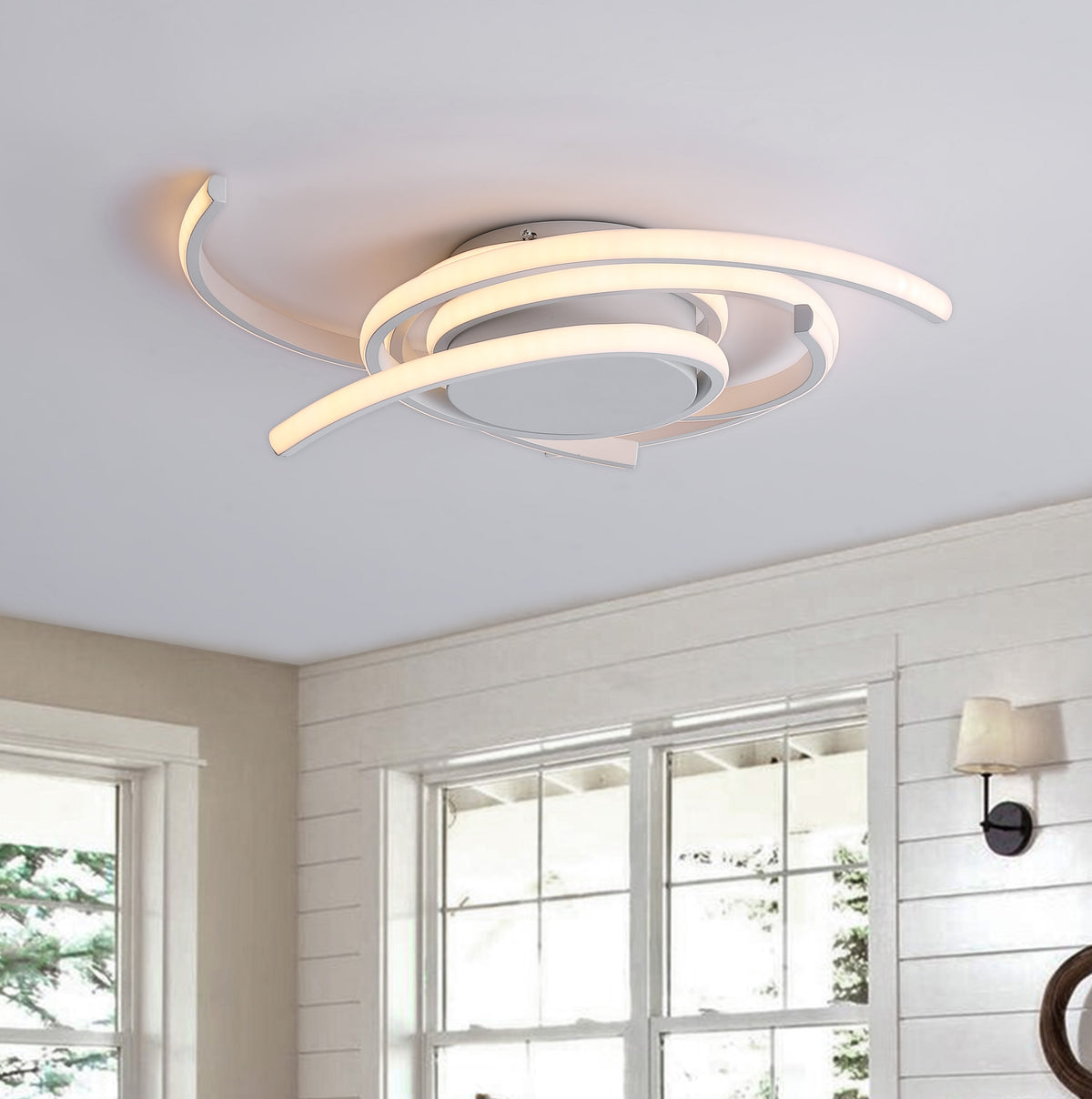 1-Light Wavy Linear LED Semi-Flush Mount Lighting