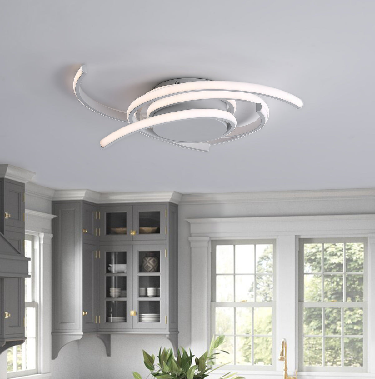 1-Light Wavy Linear LED Semi-Flush Mount Lighting