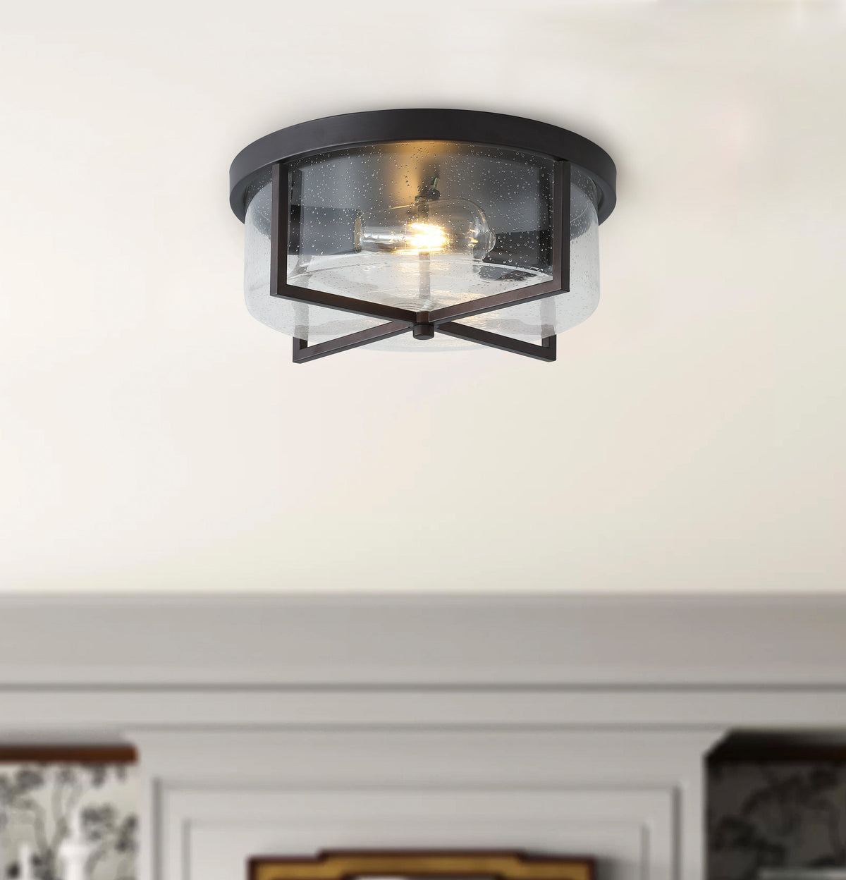 2-Lights Drum Glass Shell Flush Mount Lighting