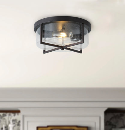 2-Lights Drum Glass Shell Flush Mount Lighting