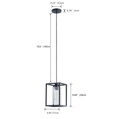 1-Light Rectangular Frame Cylinder Glass Shade Pendant Lighting