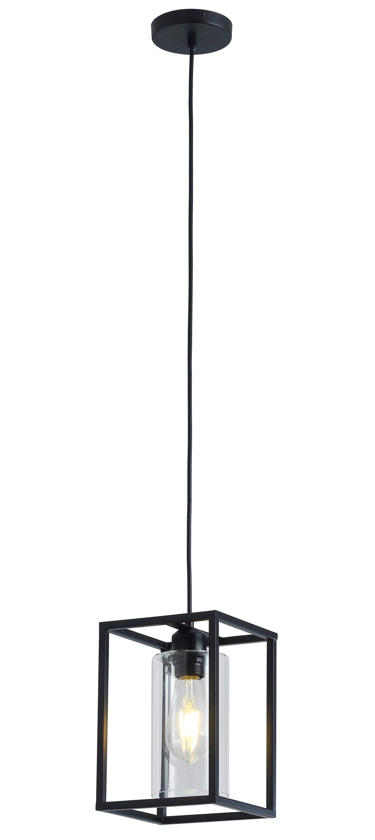 1-Light Rectangular Frame Cylinder Glass Shade Pendant Lighting