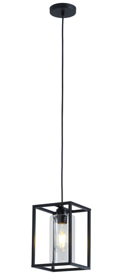 1-Light Rectangular Frame Cylinder Glass Shade Pendant Lighting