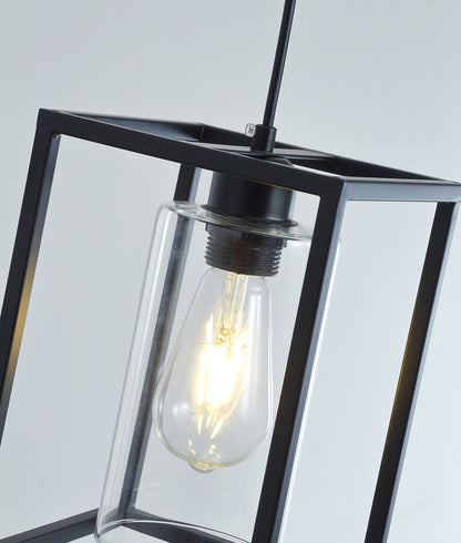 1-Light Rectangular Frame Cylinder Glass Shade Pendant Lighting