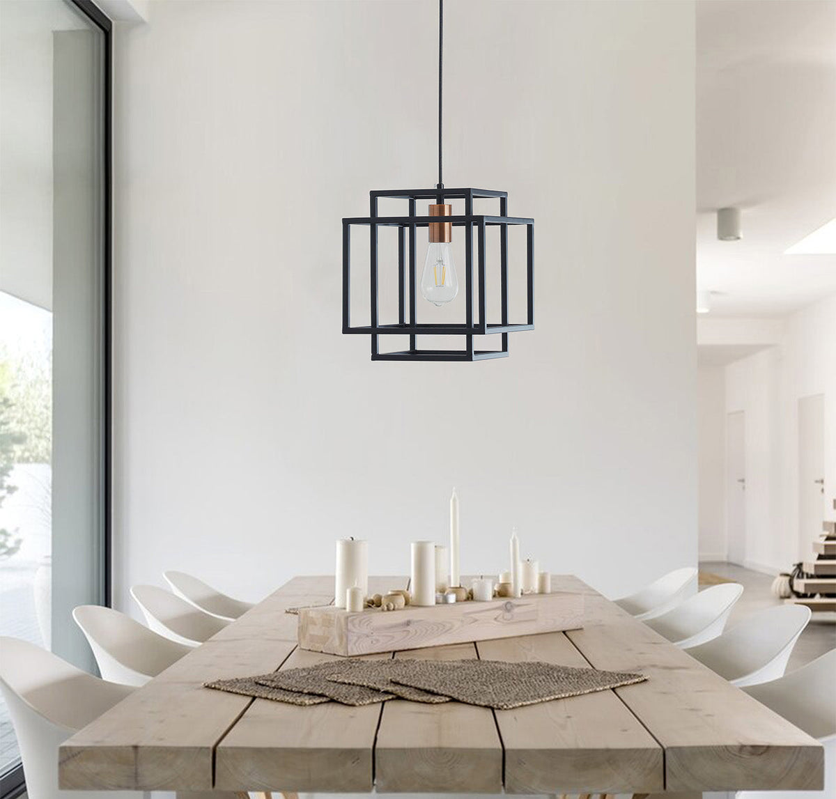 1-Light Industrial Geometric Pendant Lighting Chandelier