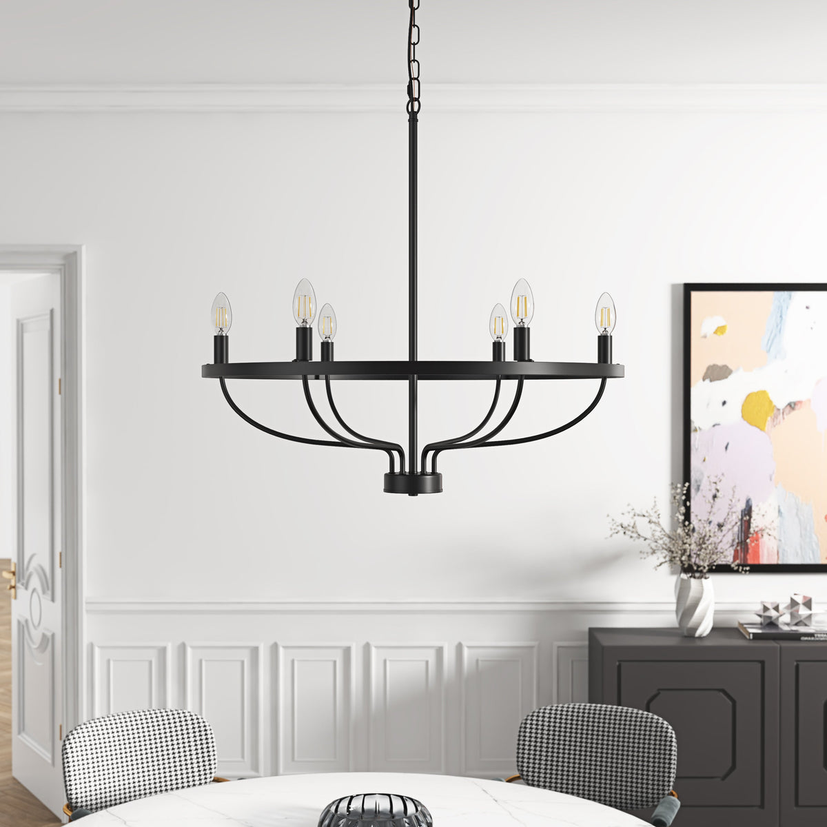6-Lights Blooming Flowers Shaped Candle Head Chandelier
