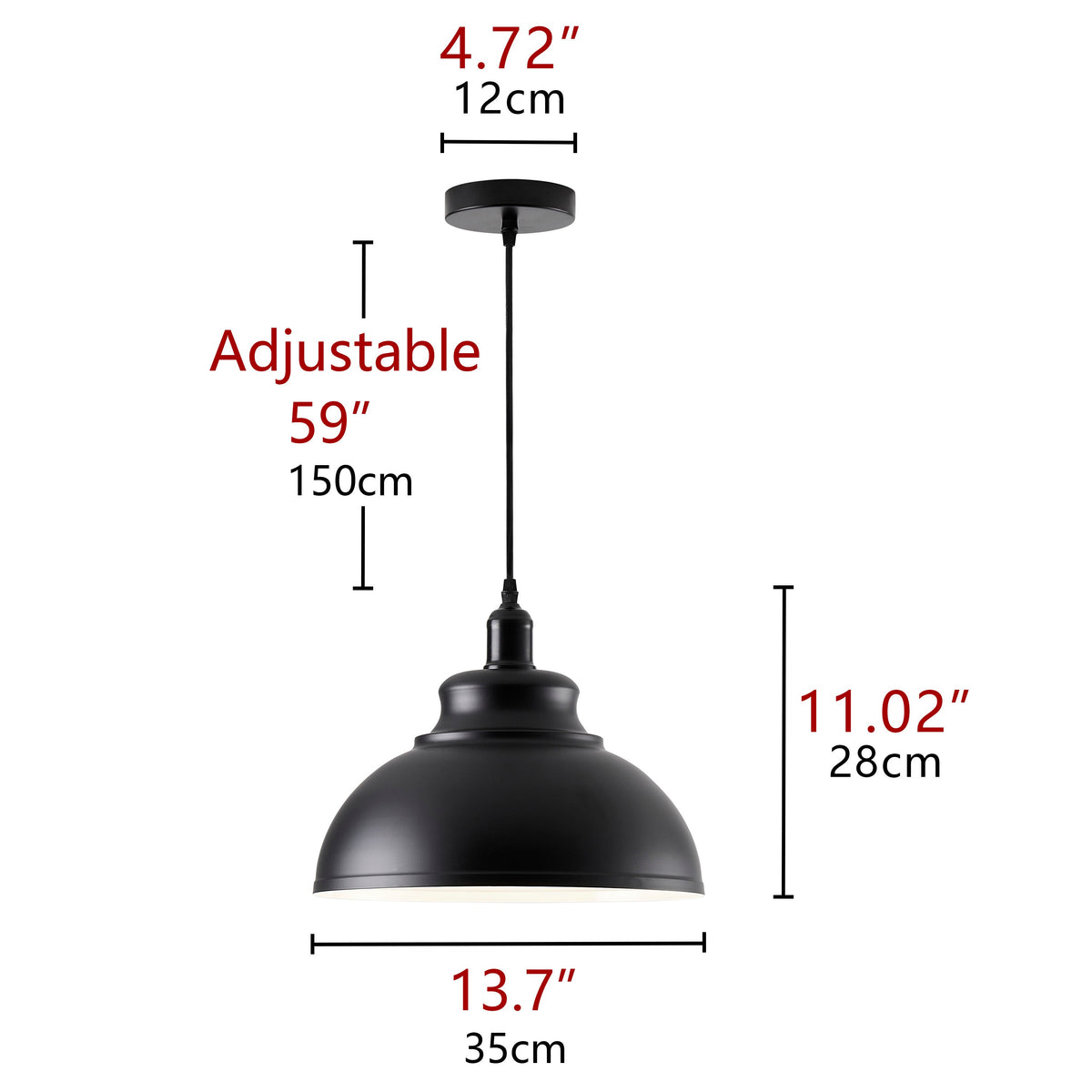 1-Light Durable Metal Shade Pendant Lighting
