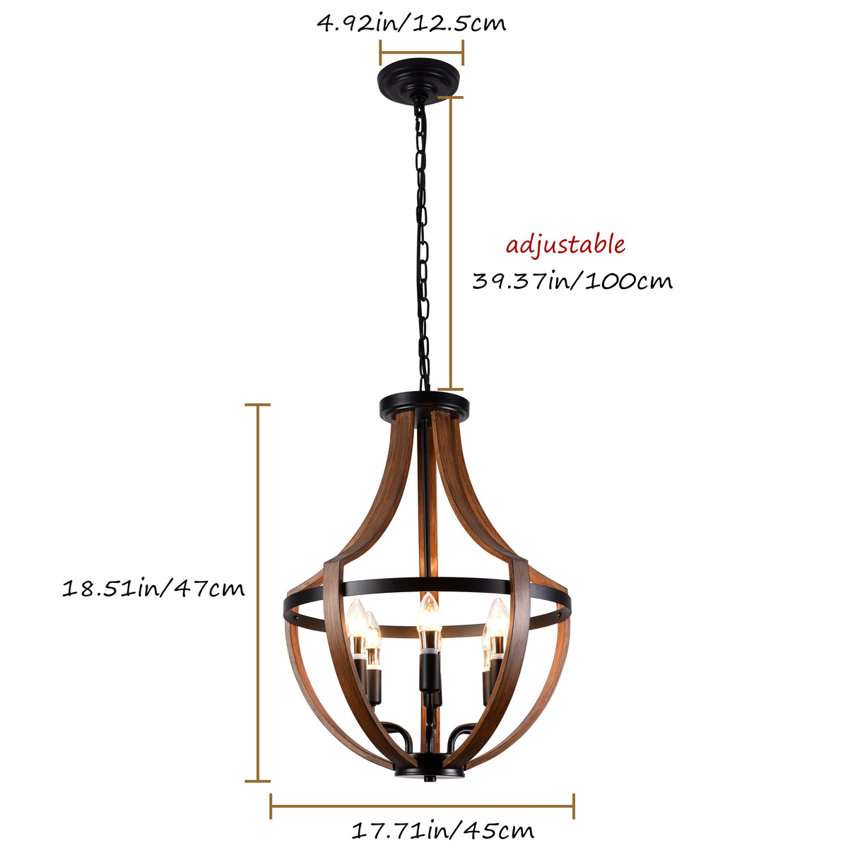 6-Lights Geometrical Imitation Wood Pendant Lighting