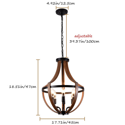6-Lights Geometrical Imitation Wood Pendant Lighting