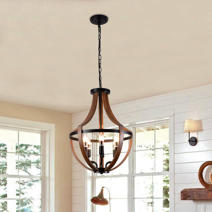 6-Lights Geometrical Imitation Wood Pendant Lighting