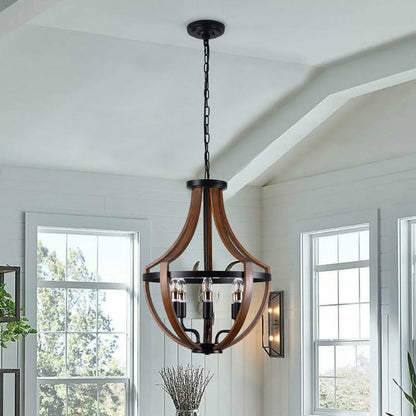 6-Lights Geometrical Imitation Wood Pendant Lighting