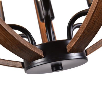 6-Lights Geometrical Imitation Wood Pendant Lighting