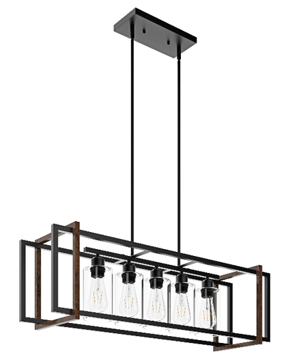 5-Lights Metal Linear Design with Glass Shade Kitchen Island Lights