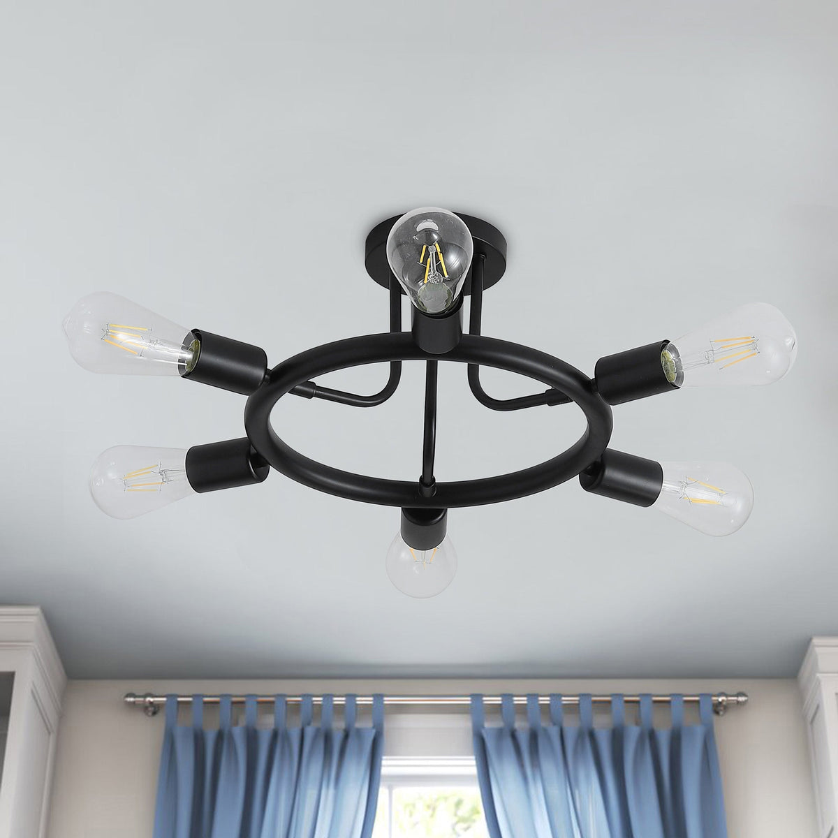 6-Lights Round Shape Semi-Flush Mount Lighting