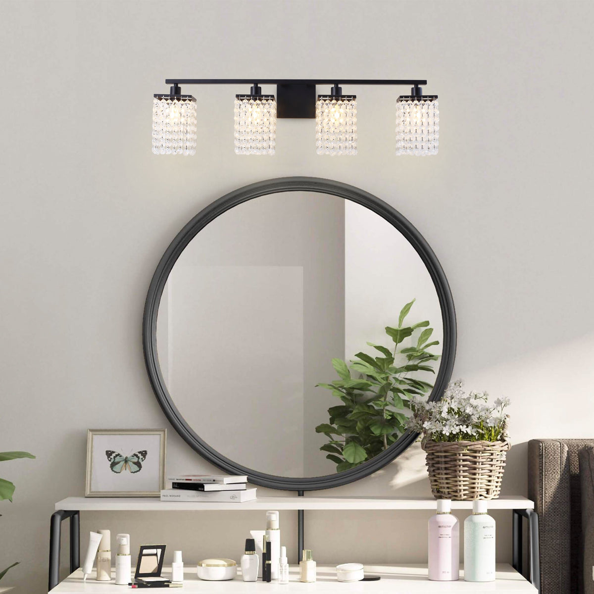 3-Lights & 4-Lights Crystal Square Design Vanity Lighting