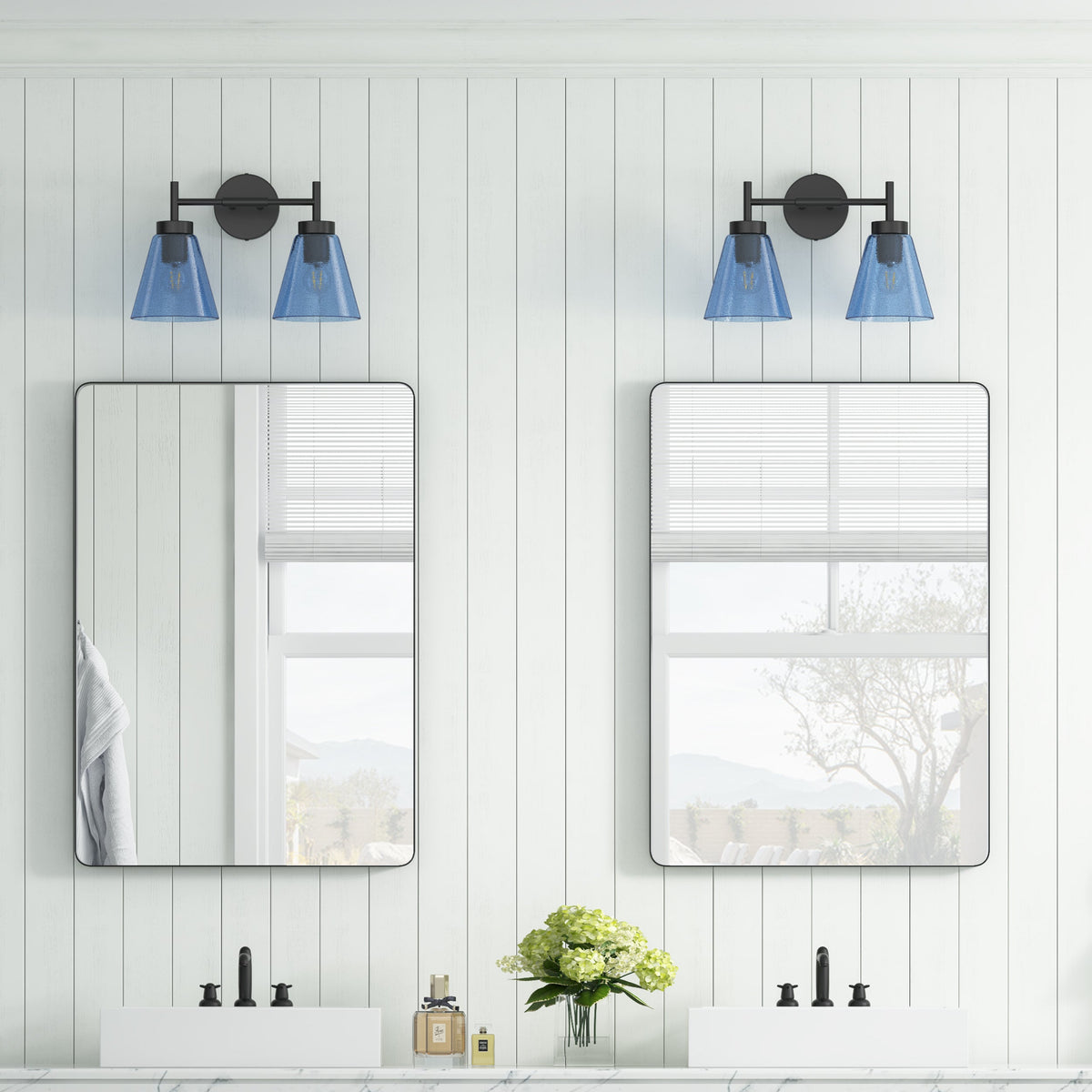 2-Lights Creative Blue Glass Wall Sconces Vanity Lighting