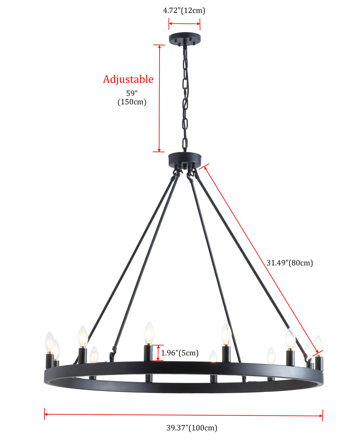 12-Lights Vintage Wagon Wheel Chandelier