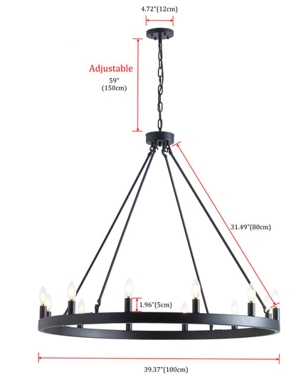 12-Lights Vintage Wagon Wheel Chandelier