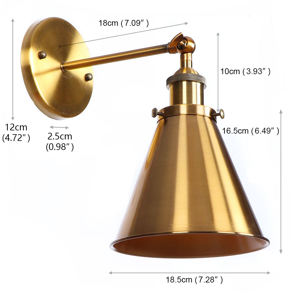 1-Light Gold Metal Cone Shade Wall Sconces