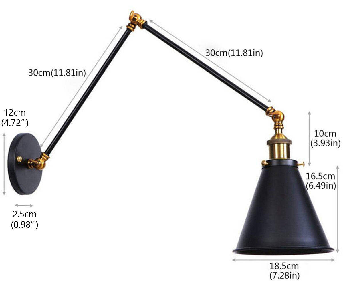 1-Light Metal Industrial Swing Arm Wall Sconces