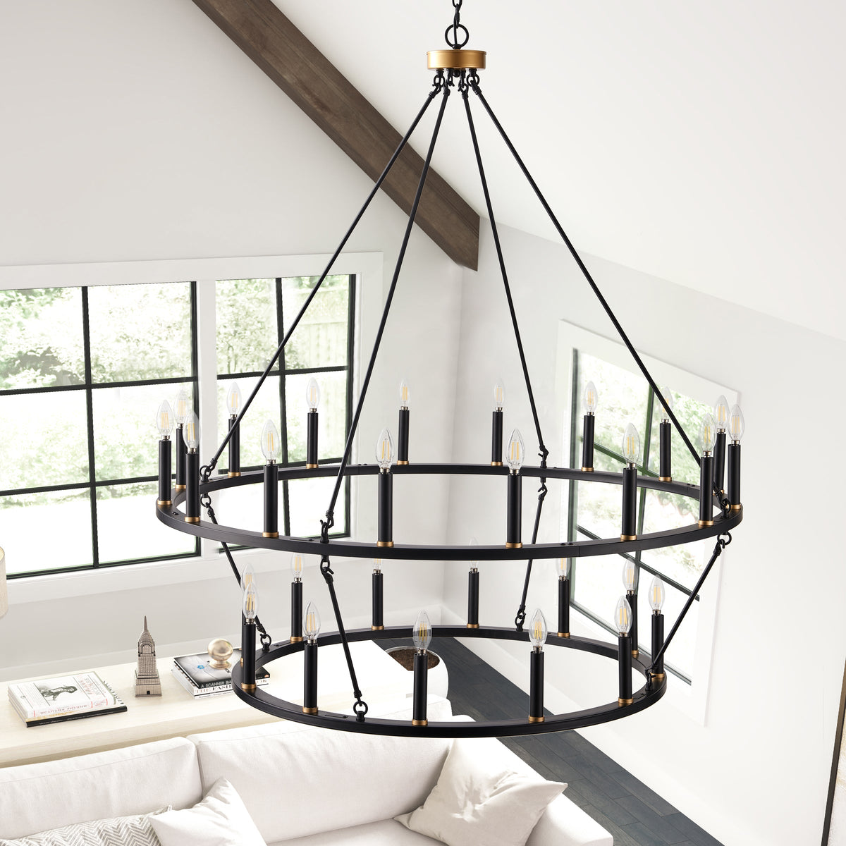 28-Lights Candle Wagon Wheel Design Chandelier