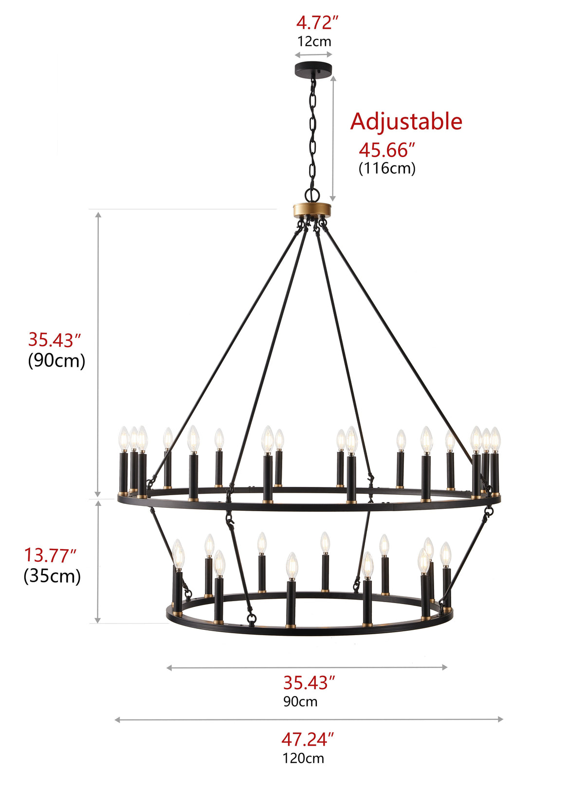28-Lights Candle Wagon Wheel Design Chandelier