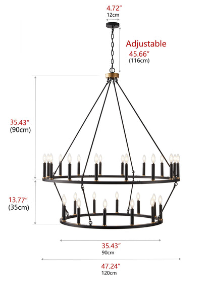 28-Lights Candle Wagon Wheel Design Chandelier