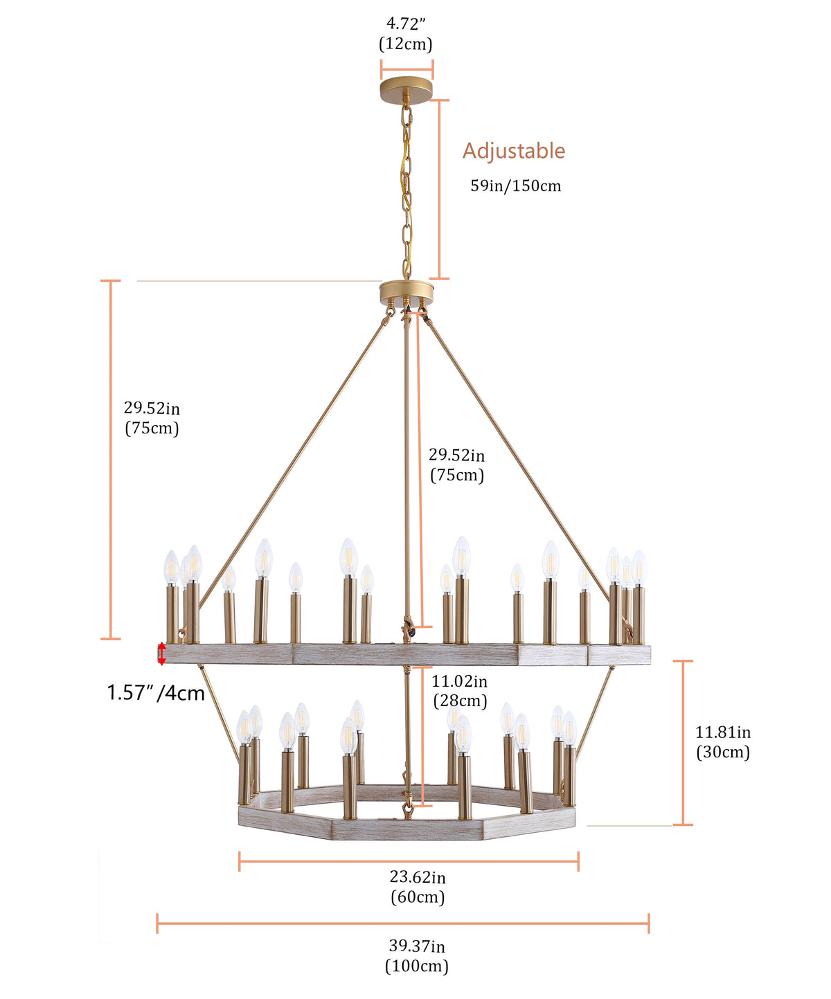 28-Lights Wagon Wheel-Shape Chandelier