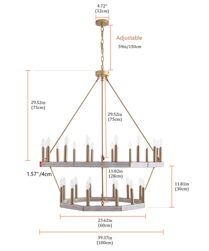 28-Lights Wagon Wheel-Shape Chandelier