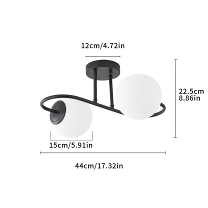 2-Light Frosted Glass Semi Flush Ceiling Light