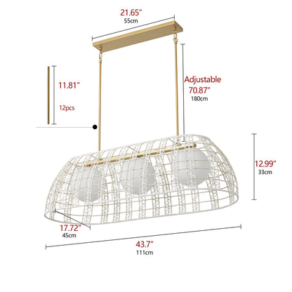 3 Light Boho Rattan Chandelier Kitchen Island Light